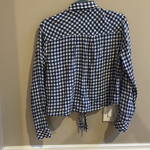 Rails Val Long Sleeve Blue White Gingham Linen Rayon Front Tie Blouse Small - Picture 8 of 9